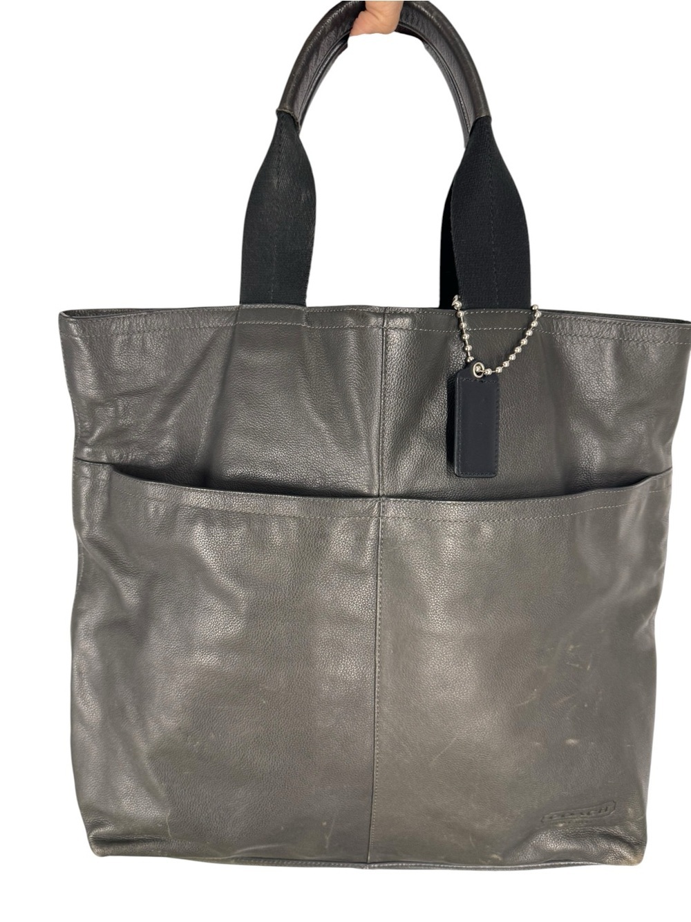 Coach large Gray Leather Tote with Front Pockets